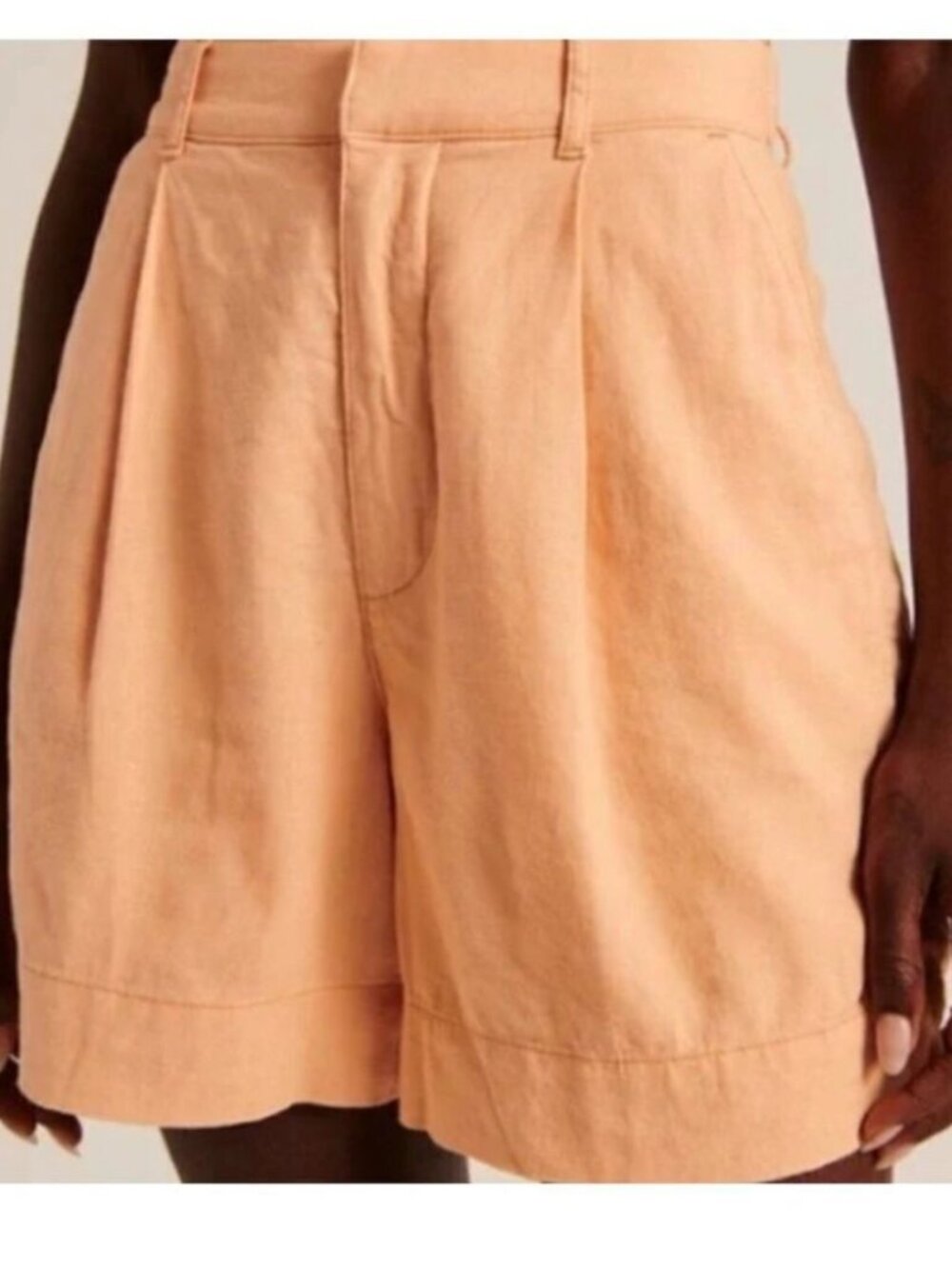 Abercrombie & Fitch Linen Blend Tailored Shorts Small Orange Pleated Lightweight